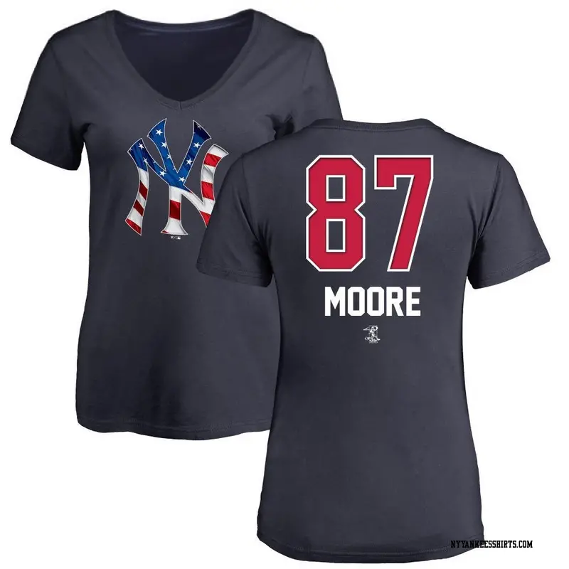 Women's New York Yankees ＃87 McKinley Moore Navy Name and Number Banner Wave V-Neck T-Shirt