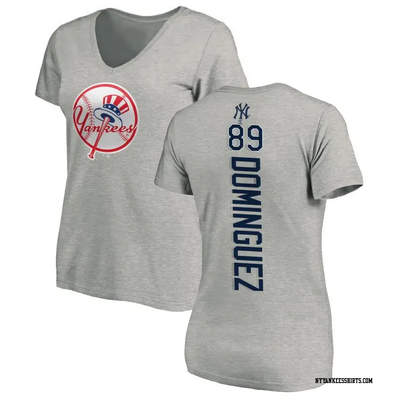 Women's New York Yankees ＃89 Jasson Dominguez Ash Backer Slim Fit T-Shirt