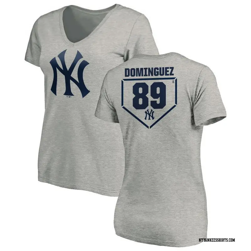 Women's New York Yankees ＃89 Jasson Dominguez Gray RBI Slim Fit V-Neck T-Shirt Heathered