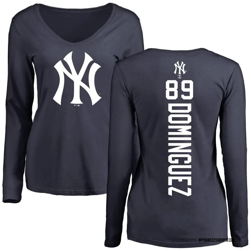 Women's New York Yankees ＃89 Jasson Dominguez Navy Backer Slim Fit Long Sleeve T-Shirt