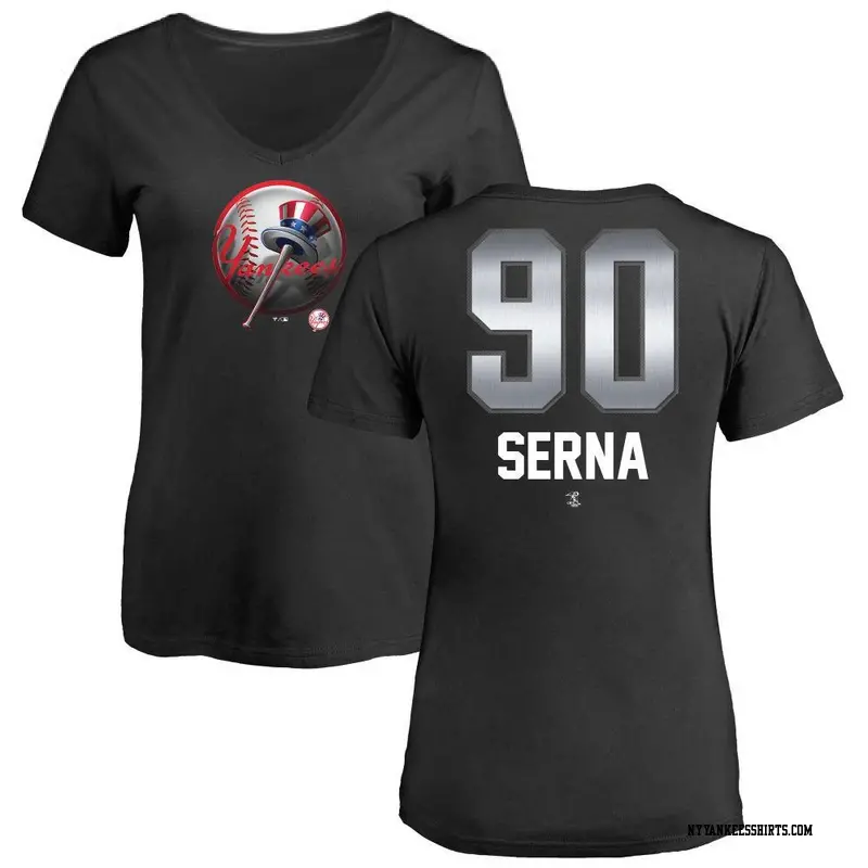 Women's New York Yankees ＃90 Jared Serna Black Midnight Mascot V-Neck T-Shirt