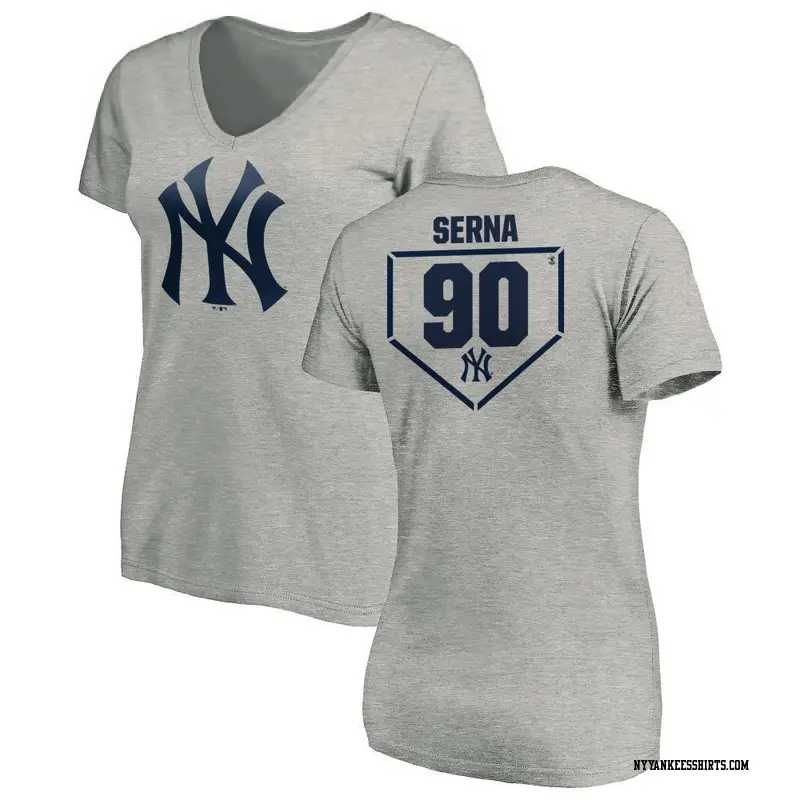 Women's New York Yankees ＃90 Jared Serna Gray RBI Slim Fit V-Neck T-Shirt Heathered