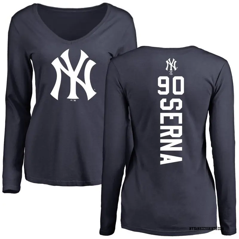 Women's New York Yankees ＃90 Jared Serna Navy Backer Slim Fit Long Sleeve T-Shirt