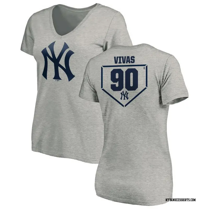 Women's New York Yankees ＃90 Jorbit Vivas Gray RBI Slim Fit V-Neck T-Shirt Heathered