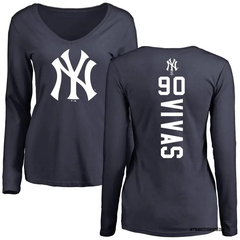 Women's New York Yankees ＃90 Jorbit Vivas Navy Backer Slim Fit Long Sleeve T-Shirt