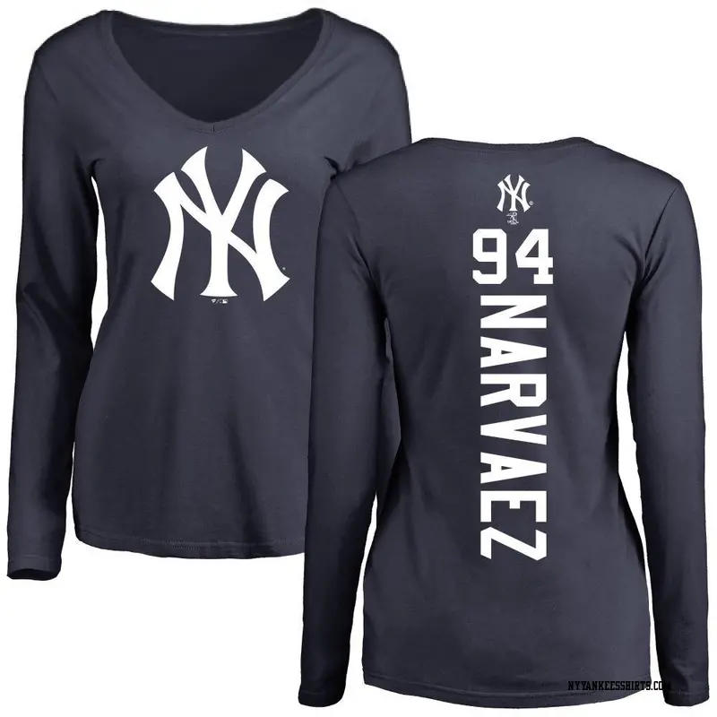 Women's New York Yankees ＃94 Carlos Narvaez Navy Backer Slim Fit Long Sleeve T-Shirt