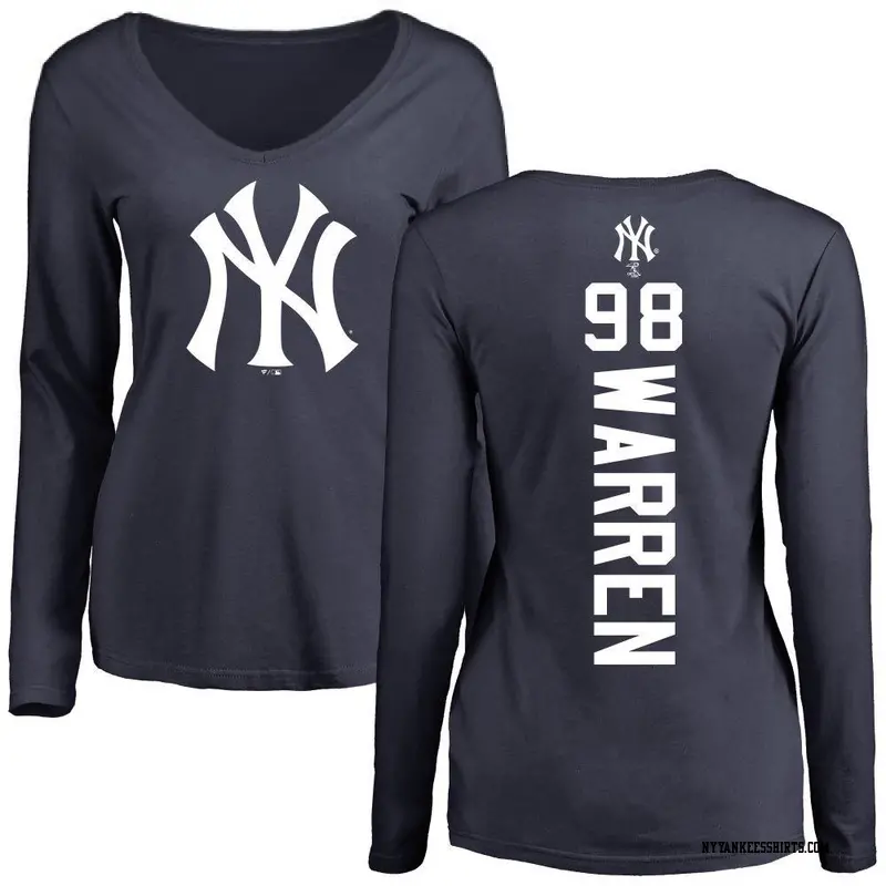 Women's New York Yankees ＃98 Will Warren Navy Backer Slim Fit Long Sleeve T-Shirt